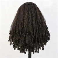 Perruque synthétique bouclée afro naturelle noire sans colle, avec bandeau, longue, effet yaki, boucles volumineuses, densité 180 %, bonnet en maille élastique, vente en gros