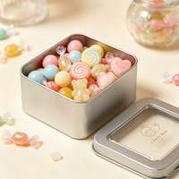 Boîte en fer blanc écologique à fenêtre carrée, plusieurs couleurs au choix, faible MOQ, logo personnalisé, emballage pour bonbons durs aux fruits et confiseries