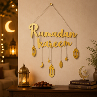 Dekorasi Gantungan Dinding Kayu Ramadan Kareem untuk Festival Muslim Islam dan Pesta