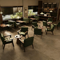 Ensemble de chaise et table rembourrés en cuir rétro moderne |   Cadre en bois |   Personnalisé, Prix d'usine, Vente en gros |   pour Café & Restaurant