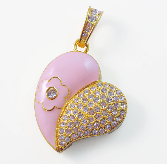 Fashion Jewelry Heart USB Flash Drive Crystal Diamond Pendrive Elegant Wedding Photography Gift Metal Memory Stick with Keyring