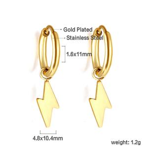 Boucles d'oreilles créoles tendance géométriques plaquées or 18 carats, étanches, avec breloque éclair en acier inoxydable, bijoux pour femme - Product Image 2