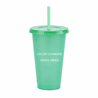 Gobelet tendance à changement de couleur bleu clair activé par le froid avec couvercle et paille, bouteille d'eau personnalisable vierge en gros