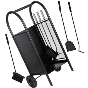 Porte-bûches et ensemble d'outils pour cheminée, chariot à bois de chauffage, support à bûches avec <span class=keywords><strong>roues</strong></span>, porte-bûches pour cheminée - Product Image 2