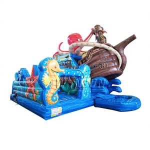 WINSUN Château Gonflable PVC Ignifuge et Imperméable, Thème Octopus et Bateau Pirate, avec Obstacles, Installation Facile, Taille Personnalisable - Product Image 1