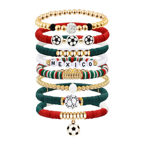 Meilleures ventes transfrontalières : Ensemble de bracelets faits main en pâte polymère souple avec pendentifs football et perles lettres, pour thèmes d'équipes et tourisme - Product Image 6