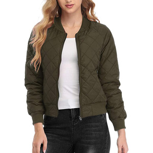 High Quality Women's Quilted <b>Long</b> Sleeve Zip-Up Raglan Bomber <b>Jacket</b> Pockets Breathable Winter <b>Jacket</b> OEM Customizable Bulk - Product Image 1