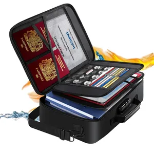 잠금 파일 정리기가있는 내화 문서 가방 다층 현금 여권 카드 여행 어깨 끈이있는 가정 안전 보관