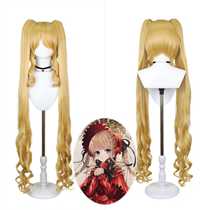 Perruque de cosplay Maiden Shinku, longue et bouclée, <span class=keywords><strong>blonde</strong></span>, avec deux queues, cheveux synthétiques, accessoire de costume d'anime, fête, fibre haute température - Product Image 1