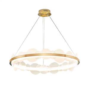 Lampe pendante moderne en forme d'anneau design classique avec télécommande en acrylique givré et or pour espaces de taille moyenne - Product Image 6