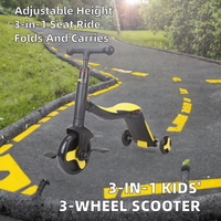 Trottinette pliable moderne à 3 roues pour enfants, jouet multifonctionnel 3-en-1 avec siège, pour les enfants de 2 à 6 ans, hauteur réglable