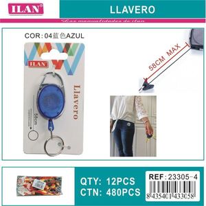 Portachiavi ILAN con cordino retrattile 58 cm max colore blu per chiavi e tessere identificative - Product Image 3