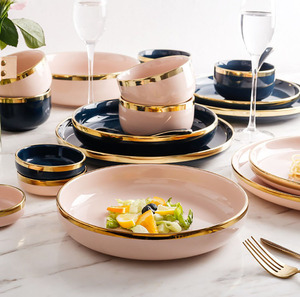12pcs ser pour 4 personnes blanc noir <span class=keywords><strong>rose</strong></span> plaques de vaisselle bols hôtel restaurant utilisé vaisselle vaisselle élégant porcelaine fine - Product Image 4