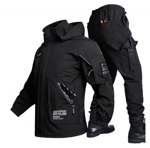 Ensemble coupe-vent à manches courtes doublé polaire et épaissi, vêtements de travail chauds pour l'extérieur, imperméables et résistants à la saleté. - Product Image 1