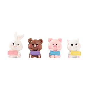 Figurines d'animaux de dessin animé mignons, lapin, ours, cochon, chat, décoration de bureau miniature, en résine, unisexe, 7-12 ans - Product Image 1