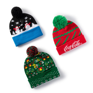 หมวกคริสต์มาสแฟชั่นพร้อมไฟหลากสี หมวกถักปักลายหลากสีสั่งทำพิเศษ หมวกอะคริลิคปักลายตามสั่ง - Product Image 3