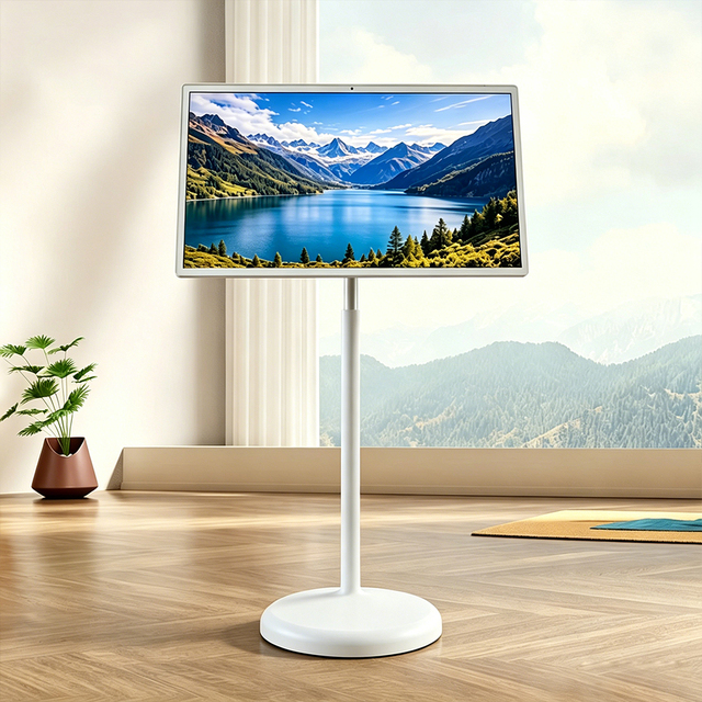 OEM Portable Smart Home Moving Screen 24-Inch LED All-in-One Rolling Smart Display WiFi 6 Charging Dock Station HDTV Video Audio