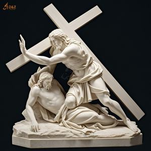 Chrétien Catholique Célèbre Grande Statue Pierre Sculpter Jésus 14 Stations Troisième Station Marbre <span class=keywords><strong>Blanc</strong></span> Jésus Première Fois Chutes Sculpture - Product Image 1