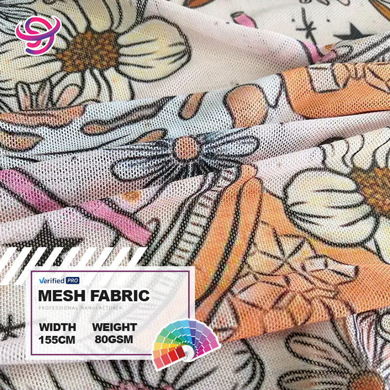 Custom Floral Printed Stretch Summer Style 100% Polyester Knitted Mesh Fabric for Wedding Garments Girls