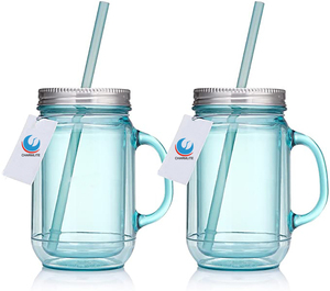 Double wall mason tumbler plastic 16oz mason jar cups with custom mug