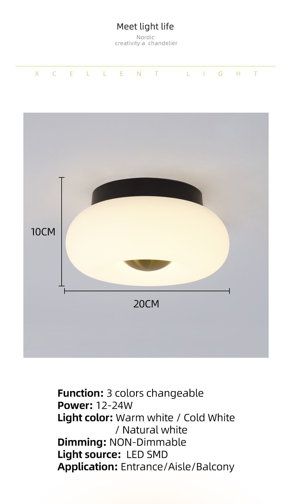 Modern Popular 3 Color changeable Round Led Ceiling Light 12w 24w PE Lamp For North Europe