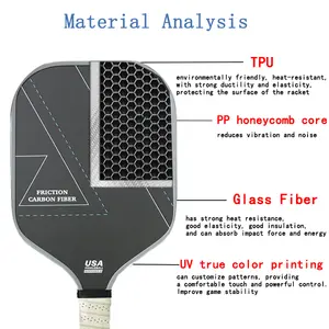 Graphite Carbon Fiber Pickleball Paddle With White Handle Honeycomb Core T700 Pickleball Racket