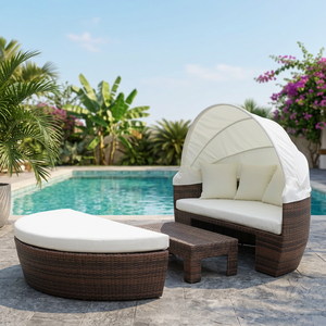 เตียงอาบแดดแบบพับได้ 3 ชิ้น รุ่น S&R French King Size สำหรับโรงแรม สวนหย่อม วิลล่า ระเบียง ทำจากหวายเทียม พร้อมหลังคา ทันสมัย - Product Image 4