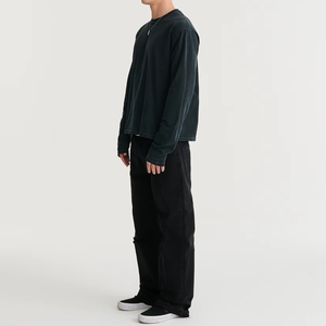 Custom 240gsm 100% Katoenen Kledingstuk Geverfd Steen Gewassen Terug Logo Borduurwerk Dagelijks Dragen Zwaargewicht Boxy Fit Shirt Met Lange Mouwen - Product Image 4