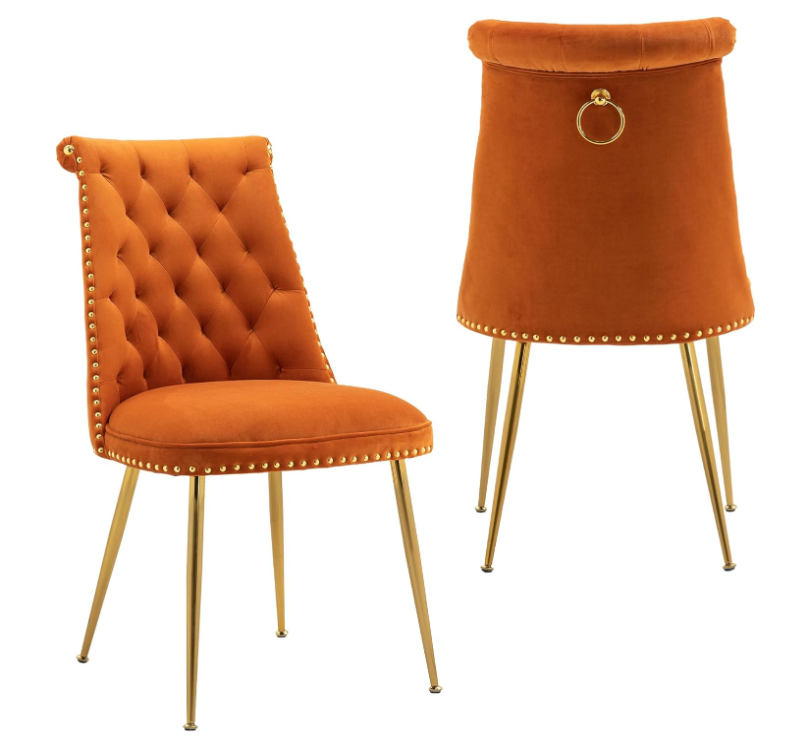 The Velvet Seat Design Is Paired with Golden Rivets and Golden Stainless Steel Feet
