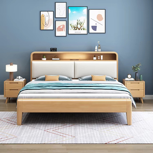<span class=keywords><strong>Lit</strong></span> <span class=keywords><strong>Scandinave</strong></span> Double en Bois de Caoutchouc Coloré Noyer Chambre à coucher Principale Simple <span class=keywords><strong>Lit</strong></span> King Size. - Product Image 4