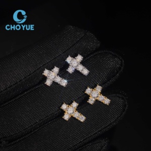 Boucles d'oreilles croix en moissanite VVS certifiées GRA, collection tendance hip-hop, bijoux en argent 925 pour hommes et femmes - Product Image 6