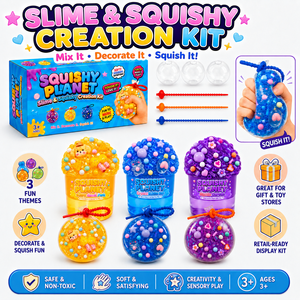 Kit DIY de slime anti-stress : Créez votre propre jouet à presser – 3 thèmes, ensemble sensoriel et fidget pour enfants, cadeau personnalisé OEM - Product Image 1