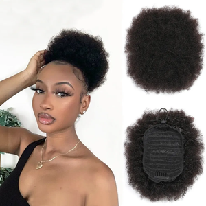 Afro kinky curly Drawstring ponytail Virgin Brazilian Short Human Hair extensions Afro Buns Drawstring Ponytails hair - Product Image 1