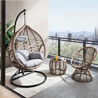 Canapé de jardin en rotin au design moderne, structure en acier inoxydable, rotin PE, coussin imperméable, ensemble de balançoire suspendue pour cour