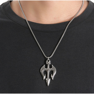 Yunnique – collier avec pendentif trident de Neptune en acier inoxydable pour hommes, design d'épée géométrique rétro, bijoux cadeau - Product Image 4