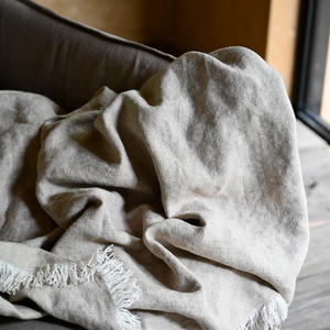 The Anti-static Yarn Dye <strong>Neutral</strong> Oatmeal Linen <strong>Throw</strong> with Fringes - Product Image 6