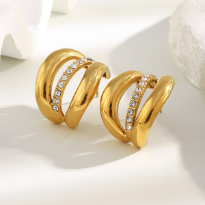 Pendientes de tuerca de acero inoxidable chapados en oro para mujer joyería de moda E472 - Product Image 2