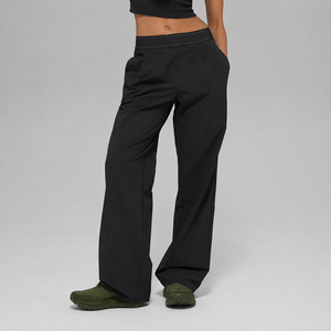 Pantalon large taille haute pour femme, couleur unie, coupe ample, taille élastique, respirant, décontracté, longueur complète, en polyester - Product Image 3