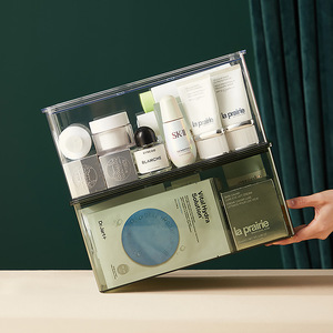 Desktop Storage <b>Box</b> Cosmetic Organizer With Lid <b>Stackable</b> 3.5L Capacity For Makeup And Skincare Products - Product Image 1