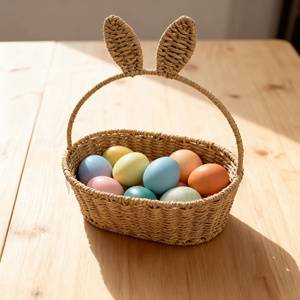 Cesto Pasquale Fatto a Mano con Manico, Cesto Portaoggetti Intrecciato in Corda di Carta Naturale - Product Image 3