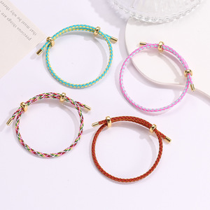 18K Gold 8 Shaped Unisex Stainless Steel BANGLES Trendy Colorful Cable Wire Braided <b>Rope</b> Diamond Pearl Main Stones - Product Image 4