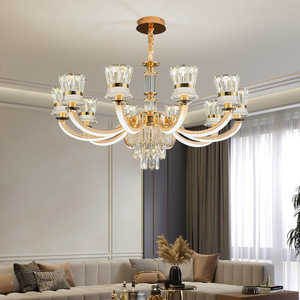 Lámpara de techo moderna de cristal de lujo con múltiples cabezales LED, redonda, para sala de estar, comedor, dormitorio, pasillo. - Product Image 1
