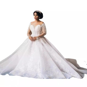 Wedding Gown African Cross-Border Bridal Long-Sleeve Pearl-Embroidered Wedding Dress - Product Image 5