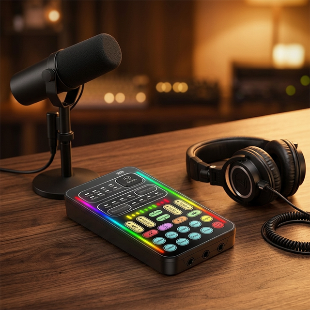 Hot Selling I9 Sound Portable Voice Changer Device 8 Modes DSP Reverb Built-in Battery 2 Channels Mobile Game Sound Card