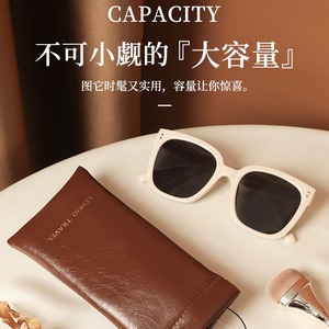 Lehuo Travel Sunglasses Case Brown Leather Automatic Closing <b>Spring</b> <b>Clip</b> Rectangle Eyeglasses Storage Bag - Product Image 5
