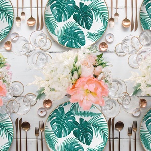 Wholesale Kitchen Utensils Bone China Palm Leaves Plate <b>Dinnerware</b> High Grade 4pcs Green Design Bone China Ceramic Plate - Product Image 5