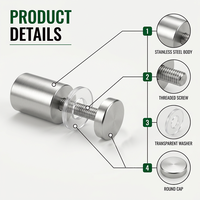 Custom Screw 201 Stainless Steel Advertising Nail Cylindrical Sign Standoff Display Fastener Decorative Cap