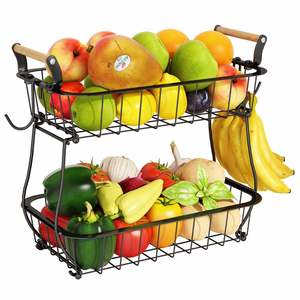 2-Tier Metal Wire <b>Basket</b> Countertop Fruit and Vegetable <b>Storage</b> Bowl <b>for</b> Bread Snacks Veggies - Product Image 1