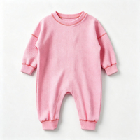 Groothandel Waffle 100% Katoen Lange Mouwen Baby Romper Contrast Baby Jumpsuit Herfst Peuterkleding Fabriek Aanpasbaar