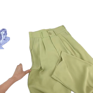 Vente en gros – Nouveau pantalon droit taille haute pour femme, style coréen, couleur unie, boutonné, décontracté et professionnel, respirant, infroissable, en polyester/spandex - Product Image 1